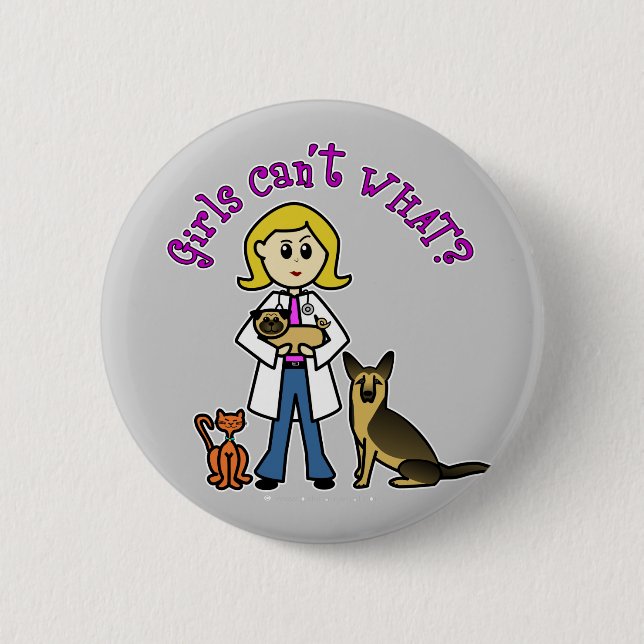 Blonde Veterinarian Girl Pinback Button (Front)