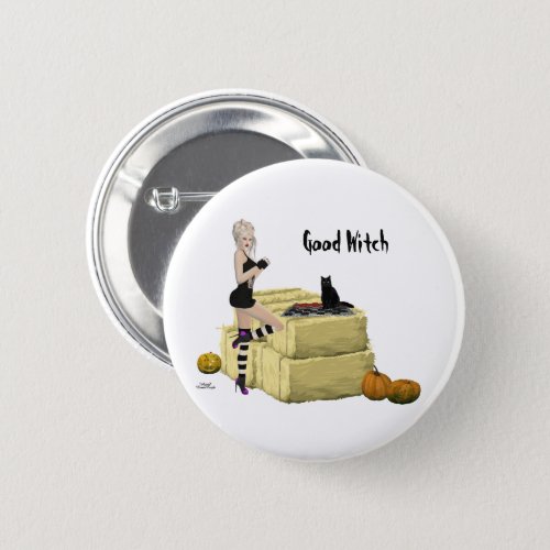 Blonde Witch Pin Up Girl Pin Button