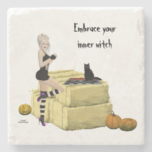Blonde Witch Pin Up Girl Stone Coaster