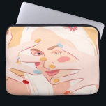 Blonde with a bright manicure laptop sleeve<br><div class="desc">A beautiful girl with white hair and bright nails in a floral rim</div>