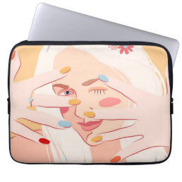Blonde with a bright manicure laptop sleeve