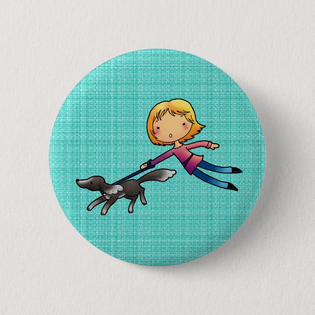 Blonde woman Dog walking Button (Front)