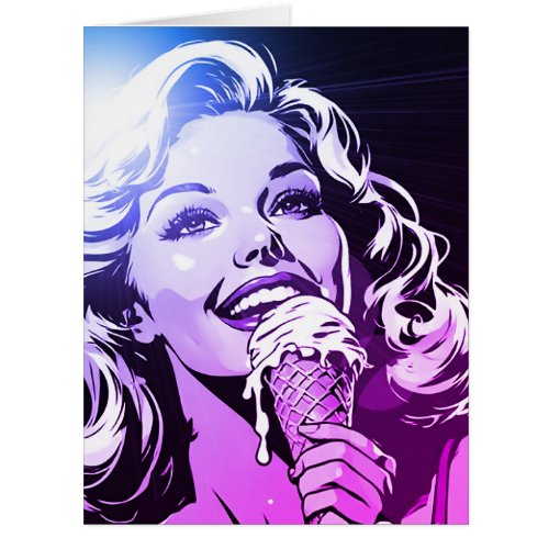 Blonde Woman Ice Cream Purple Magenta Blue Black Cards