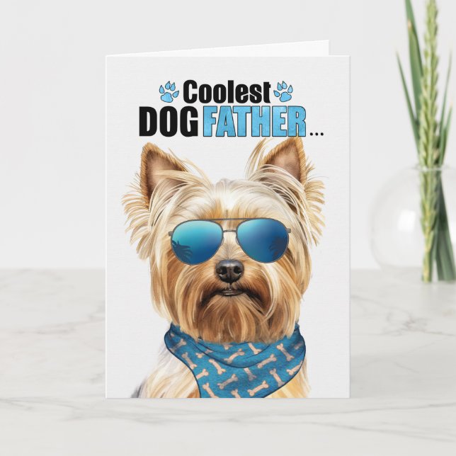 Blonde Yorkie Dog Coolest Dad Father's Day Holiday Card (Front)