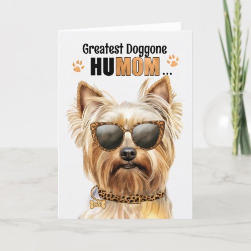 Blonde Yorkie Dog Greatest HuMOM Mothers Day Holiday Card