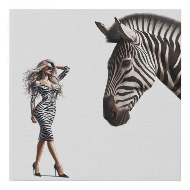 Blonde Zebra Dress Faux Canvas Print (Front)