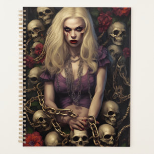 Blonde Zombie Babe Gothic Planner with Skulls