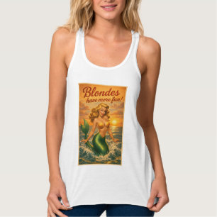 Blondes Have More Fun Retro Pin-Up Mermaid Art Tank Top