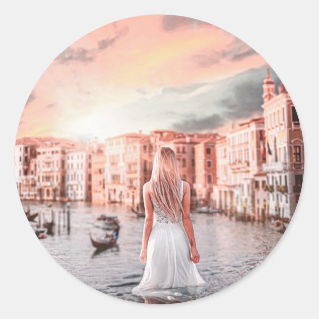 Blondie In Romantic Venice  Classic Round Sticker (Front)