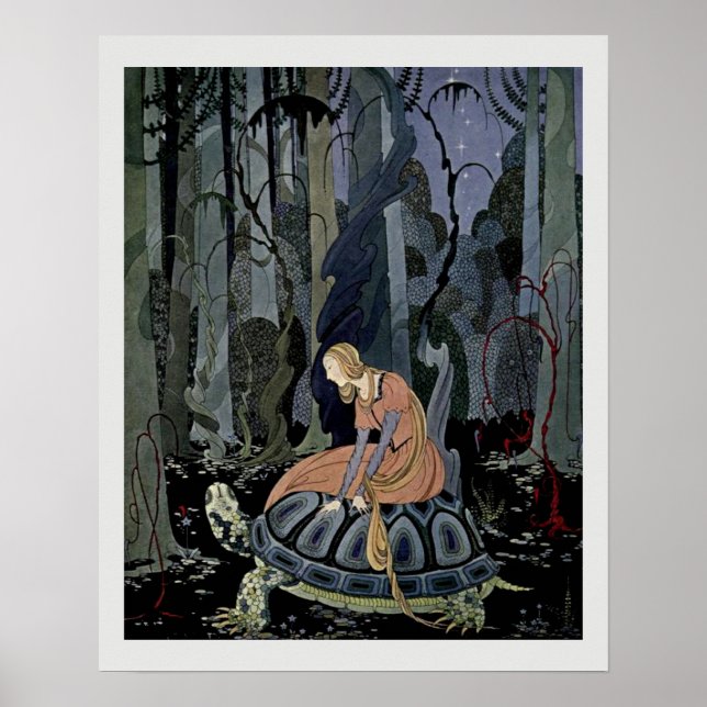 Blondine and the Tortoise  Fairytale Illustration Poster (Front)