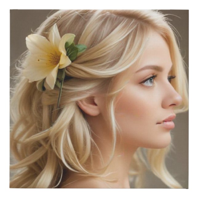 Bloned woman with flour in her hair faux canvas print (Front)