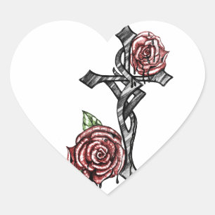 Blood and Roses Cross Heart Sticker