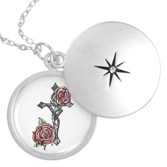 Blood and Roses Cross Locket Necklace (Front)
