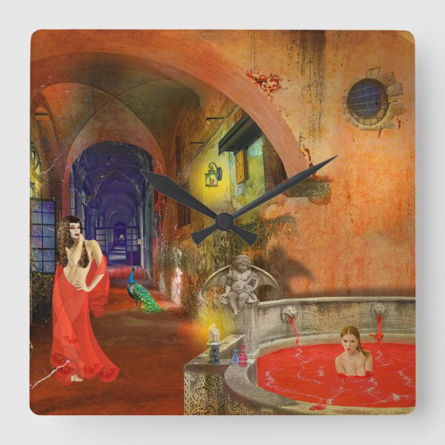 Blood Bath Square Wall Clock (Front)