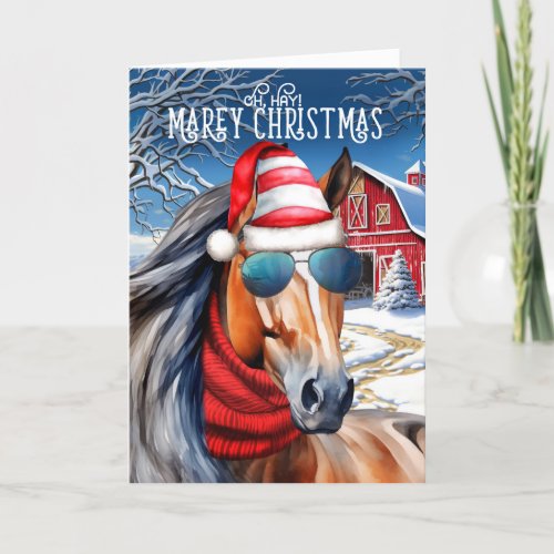 Blood Bay Horse Funny MAREy Christmas Holiday Card