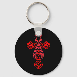 Blood Cancer Awareness Cross God Red Ribbon Faith Keychain
