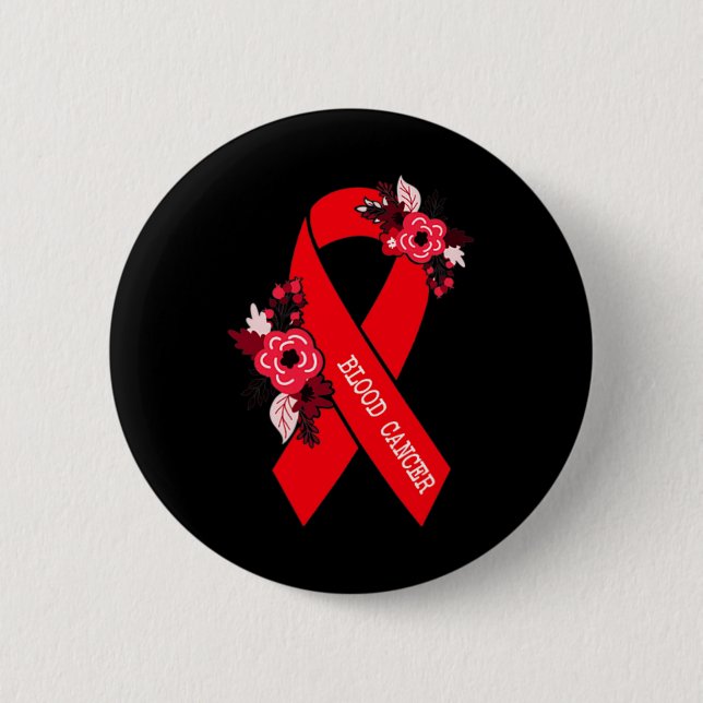 Blood Cancer Awareness Floral Red Ribbon Blood Can Button (Front)