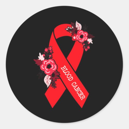 Blood Cancer Awareness Floral Red Ribbon Blood Can Classic Round Sticker