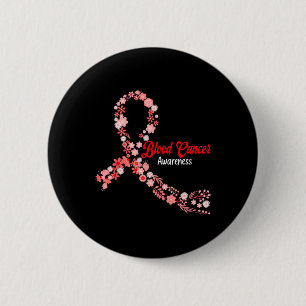 Blood Cancer Awareness Hippie Flower Red Ribbon Su Button