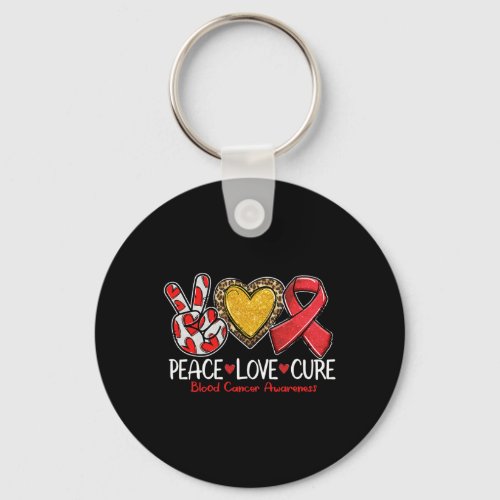 Blood Cancer Awareness Peace Love Cure Red Ribbon  Keychain