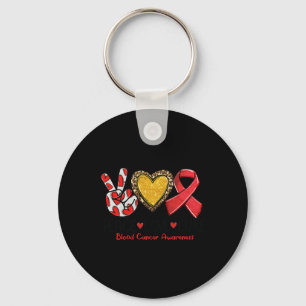 Blood Cancer Awareness Peace Love Cure Red Ribbon  Keychain