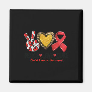 Blood Cancer Awareness Peace Love Cure Red Ribbon Magnet