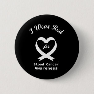 Blood Cancer Awareness Red Ribbon Support Button