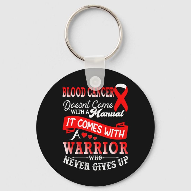 Blood Cancer Awareness Red Ribbon Warrior Support  Keychain (Front)