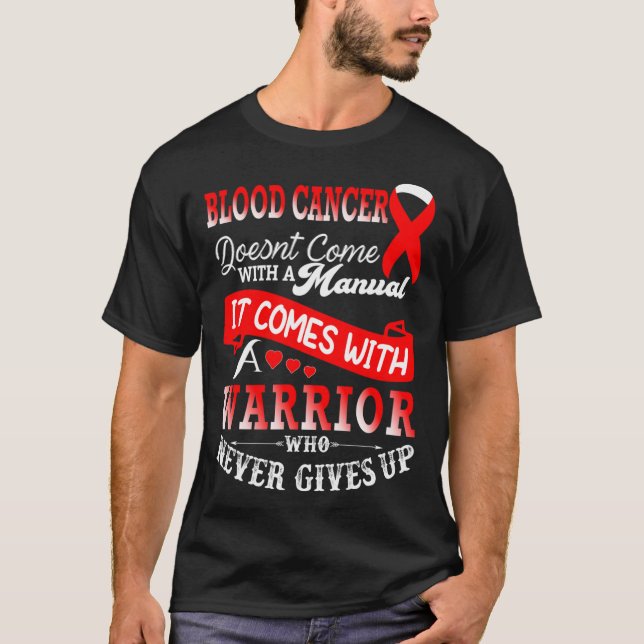 Blood Cancer Awareness Red Ribbon Warrior Support  T-Shirt (Front)