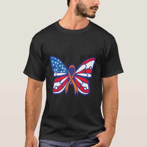 Blood Cancer Awareness Ribbon American Flag Usa  T_Shirt