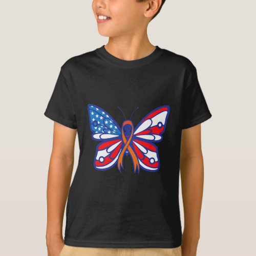 Blood Cancer Awareness Ribbon American Flag Usa  T_Shirt