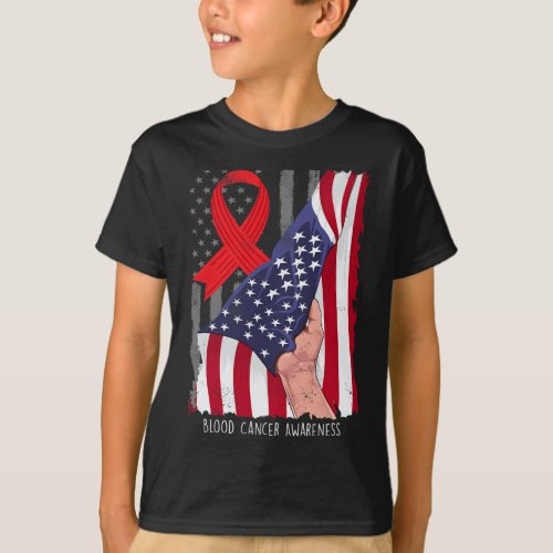 Blood Cancer Awareness Vintage American Flag Red R T_Shirt