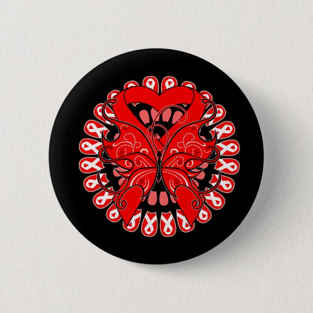 Blood Cancer Butterfly Circle of Ribbons Pinback Button (Front)