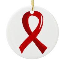 Blood Cancer Red Ribbon 3 Ceramic Ornament