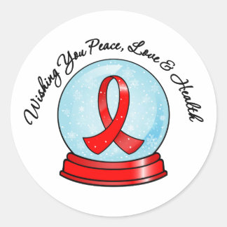 Blood Cancer Ribbon Merry Christmas Snowglobe Classic Round Sticker