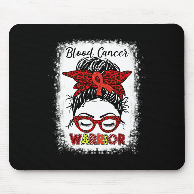 Blood Cancer Warrior Messy Bun Red Ribbon Leopard  Mouse Pad (Front)