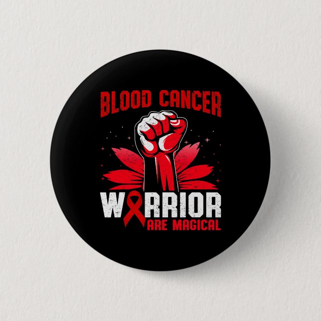 Blood Cancer Warriors Are Magical Unicorn Red Ribb Button (Front)