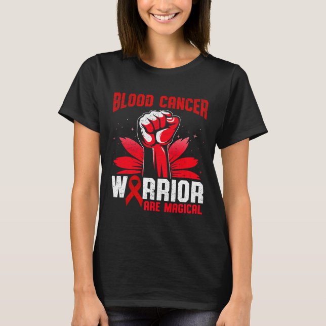 Blood Cancer Warriors Are Magical Unicorn Red Ribb T-Shirt (Front)