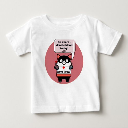 Blood Donation Awareness Blue Cat Holding Sign Baby T_Shirt