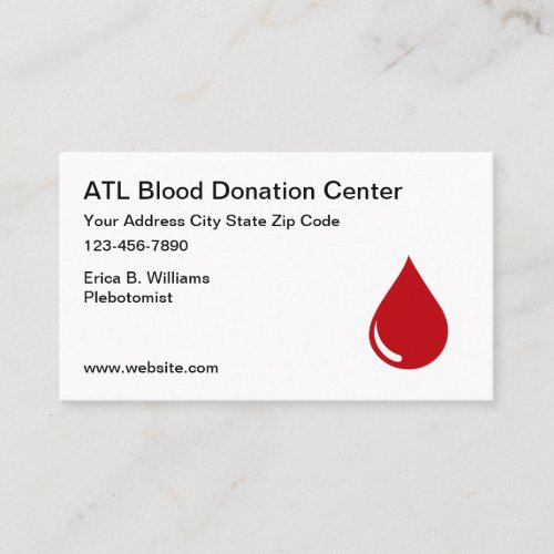 Blood Donation Center Phlebotomist Business Cards