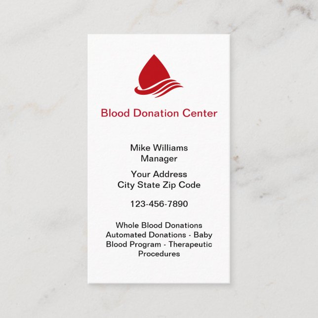 Blood Donation Center Theme Business Cards (Front)