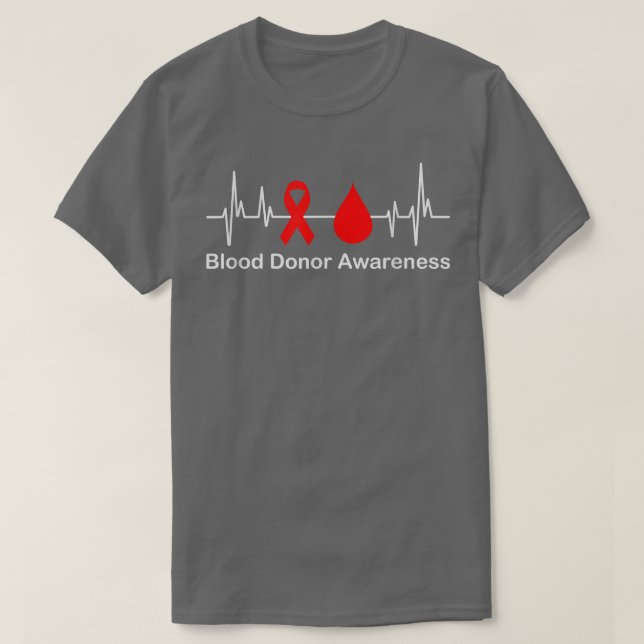 Blood Donor Awareness Heartbeat, Red Ribbon, Donat T-Shirt (Design Front)