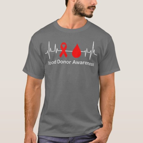 Blood Donor Awareness Heartbeat Red Ribbon Donat T_Shirt