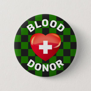 Blood Donor Heart w Cross Button