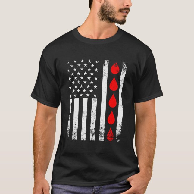 Blood Donor Phlebotomist American Flag Donate Bloo T-Shirt (Front)