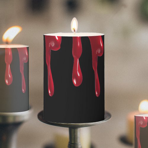 Blood Drip Red  Black Spooky Halloween Pillar Candle