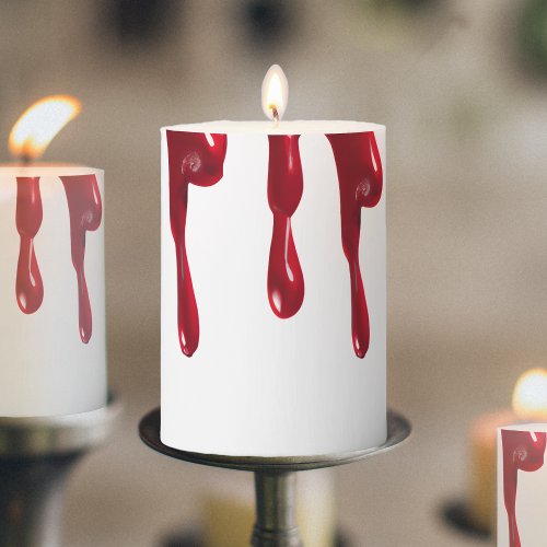 Blood Drip Red  White Spooky Halloween Pillar Candle