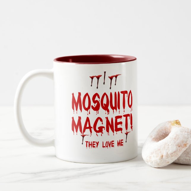 Blood Dripping Mosquito Magnet They Love Me Two-Tone Coffee Mug (With Donut)