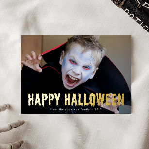 Blood Drips Happy Halloween Photo Foil Holiday Card