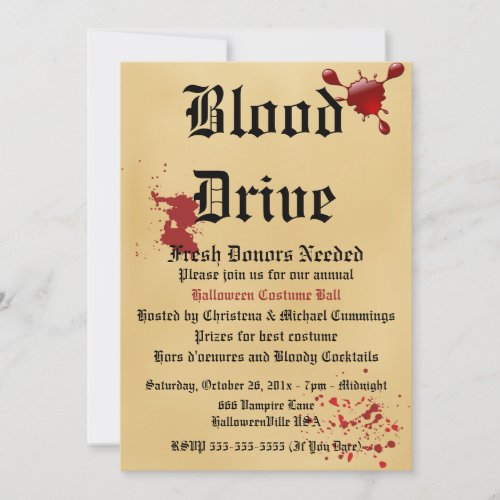Blood Drive Vampire Halloween Party Invitation